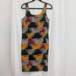 Jones New York Green and Gold Sheath Midi Dress